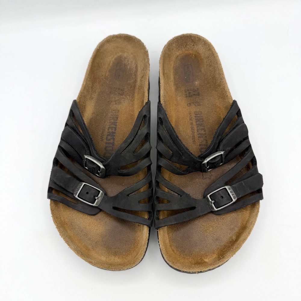 Birkenstock Granada two strap sandals black leather adjustable buckle comfy - Picture 3 of 9